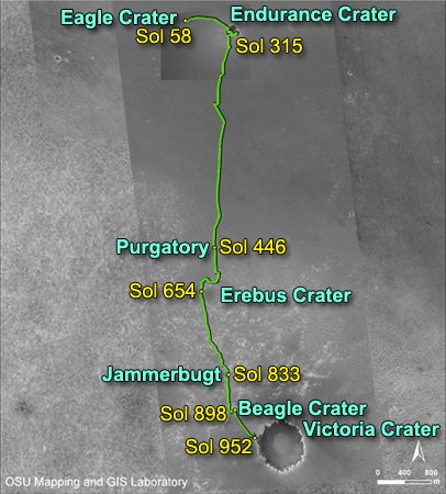 Le trajet entre les cratres Eagle et Victoria (156 ko)