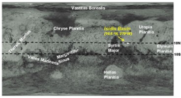 Situation d'Isidis Planitia dans le contexte martien (115 ko)