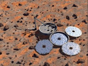 Une reprsentation de Beagle 2 sur le sol martien (105 ko)