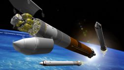 Le dpart de la fuse pour charge lourde emportant l'atterrisseur lunaire et l'EDS  (98 ko)